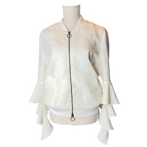 Item # A216 Street Chic CQ by CQ White Ruffle Sleeve Bomber Jacket NWOT S